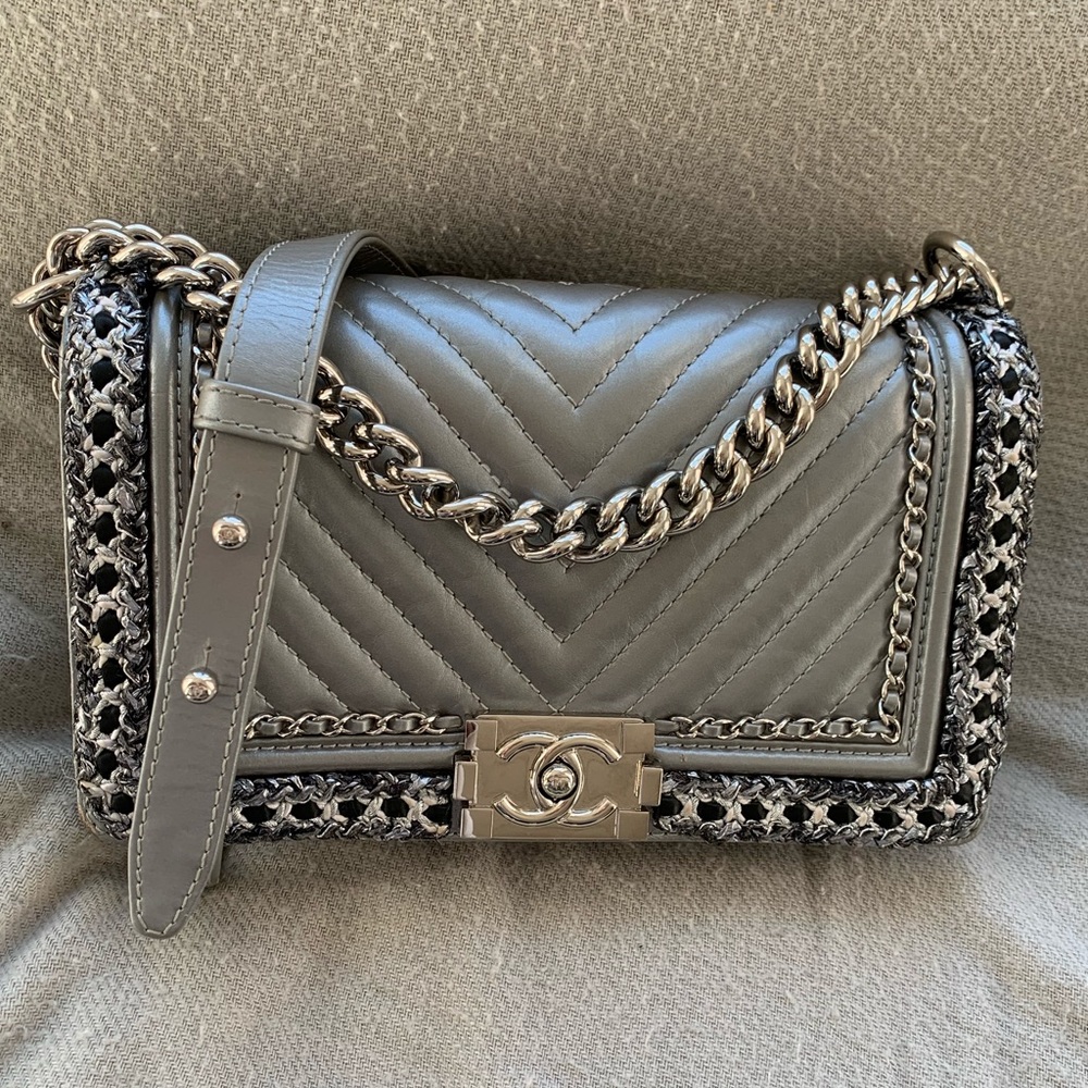 SOLD on IG: Silver Calfskin Medium Boy - Picture 1 of 8